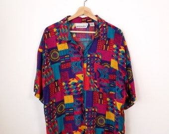 Vintage Oversized Abstract Short Sleeve Women's Shirt from 90s