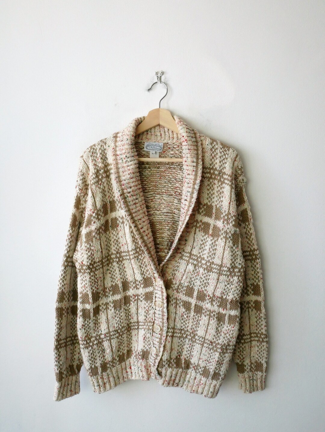 Vintage Beige Stand Collar Jacquard Woolen Sweater Spring TQ011 main image 0