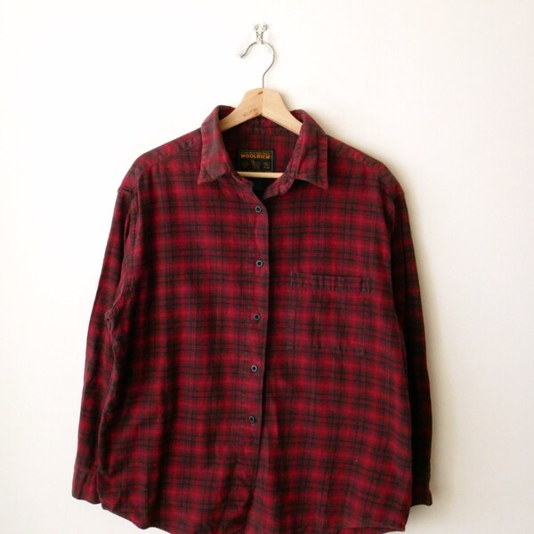 Woolrich Women's Red/Black Plaid Cotton Flannel Shirt/Women's L