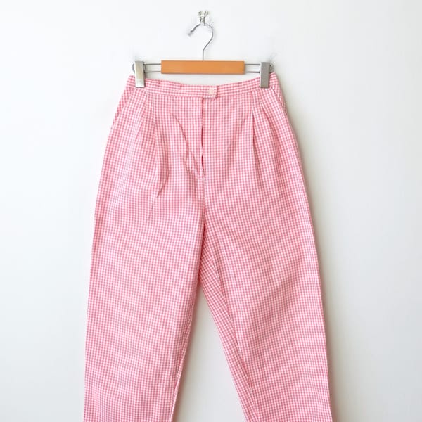 Vintage Gingham check High Waisted Cotton tapered Pants from 70's/W25