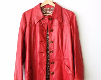 Vintage Red Soft Leather belted Coat/Women's Leather Coat from 1960's