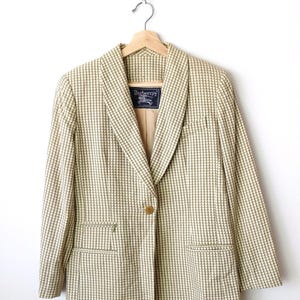 Vintage Burberry Women&#39;s Sage Green/Ecru Check Tailored Jacket/Boxy Blazer
