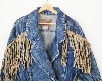 Vintage Prezzia Women's 80s Fringe Denim Jacket - Etsy