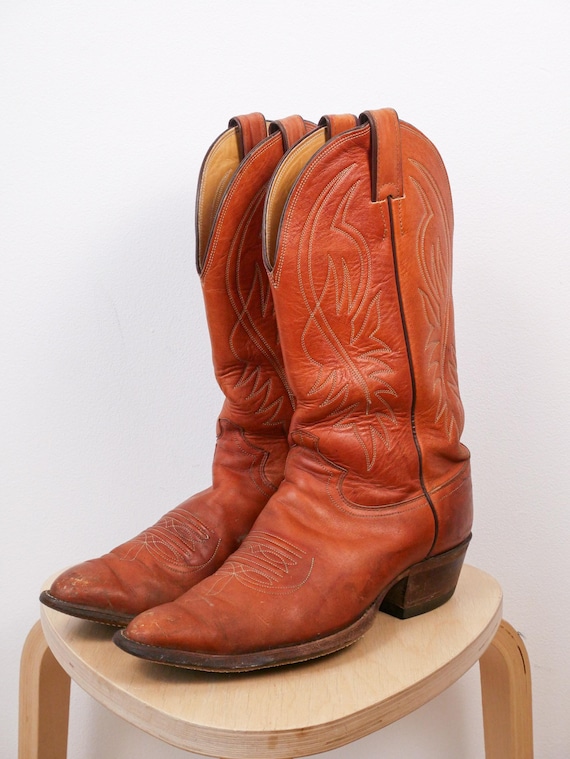 Vintage 70s Justin Men's Brown Leather Western Cowboy Boots Made in USA