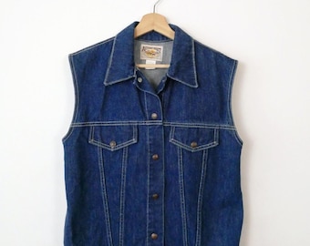 Vintage Action West Jeansweste aus den 1980er Jahren, blau, mit Knopfleiste, Western-Jeansweste