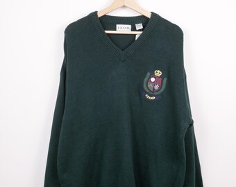 Unworn-Vintage IZOD Forest Green V-neck Cotton Sweater