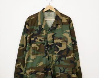 Vintage US Army Combat Bdu Woodland Camouflage Field Jacket Shirt/Medium Long