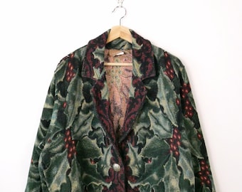 Vintage Painted Pony Christmas Holly pattern Tapestry Jacket/Women's Jacket