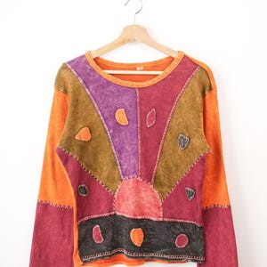 90s Patchwork Tie Dye Long Sleeve Top Boho Hippie Festival Cotton