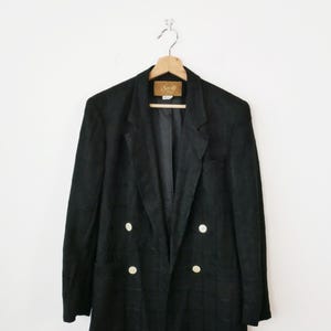 Vintage 90s Women&#39;s Black Double-breasted Tailored Jacket/Women&#39;s Blazer