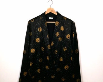 Vintage Black/Gold Polka dots Slouchy Blazer /Women's Lightweight Jacket