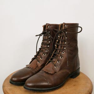 Vintage Justin Brown Leather Lace up Roper Boots/us Men display picture 3