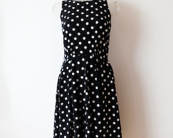 Vintage Black/White Polka Dots Sleeveless Dress from 1980's