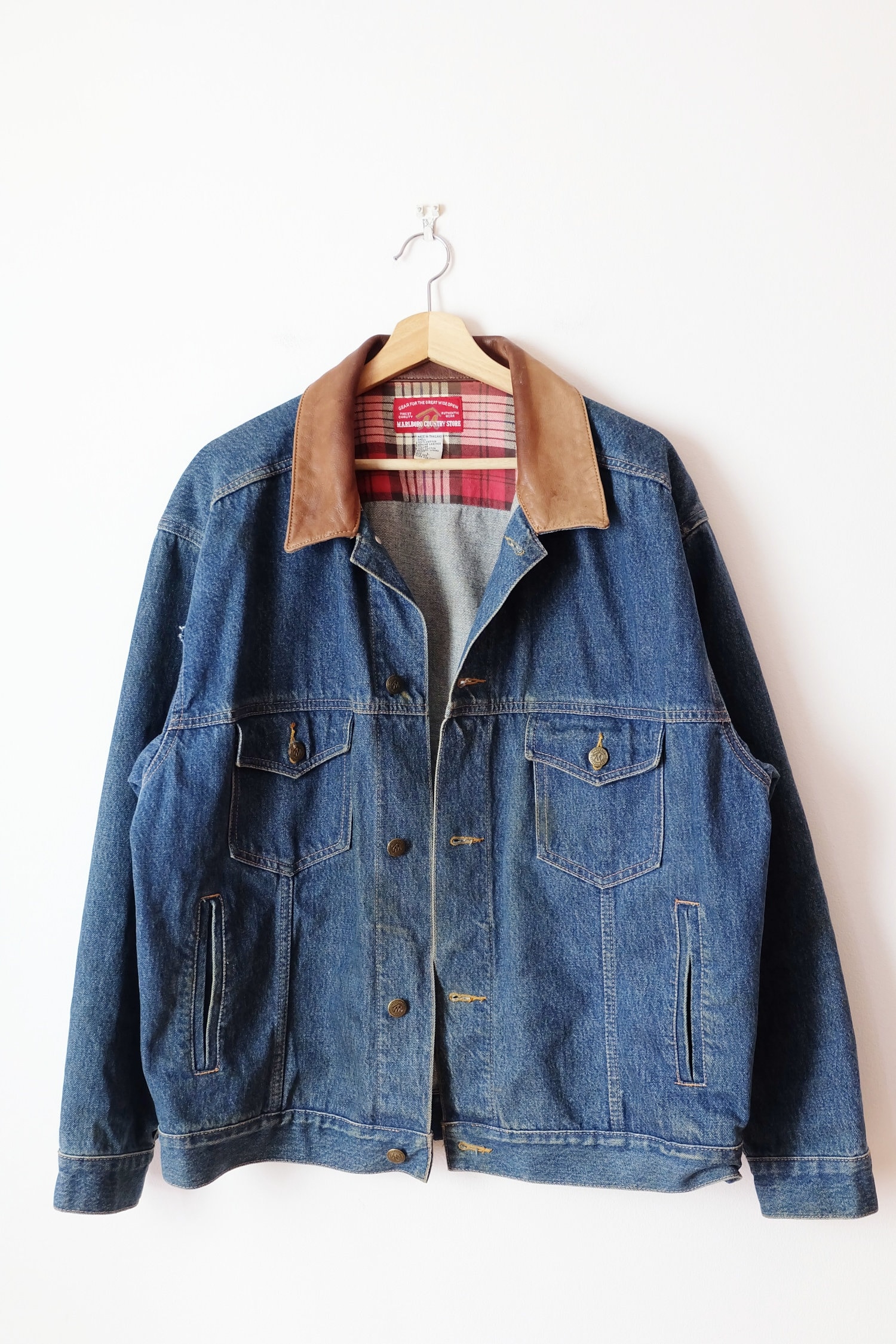 marlboro denim jacket leather collar