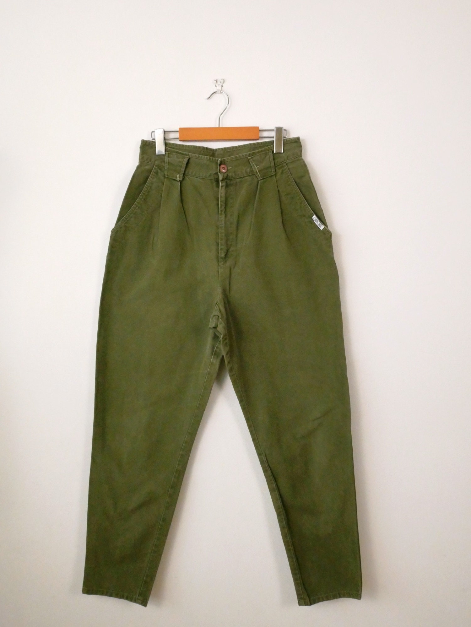 売れ筋がひクリスマスプレゼント！ Vintage Moss Pants/w28 Cotton Tapered Waist High Green パンツ