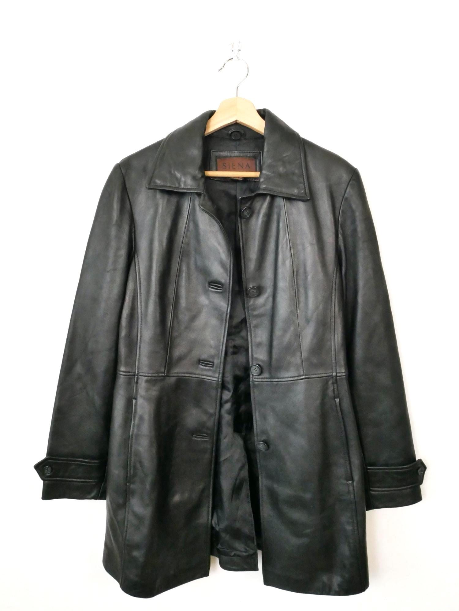 Women's 2000s Leather Car Coat Black Button Front-size S - Etsy Israel
