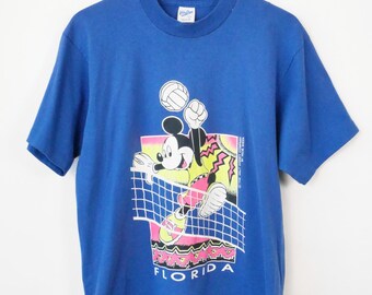 1980年代　ミッキー × スーパーボウルTシャツ 80s Disney Mickey Mouse Women's Blue Florida Beach Volleyball T