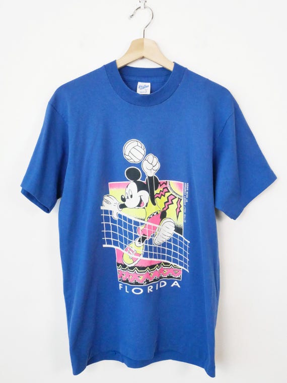 【中古】Disney Vintage 80s 90s mickey 七分 Tee 80s Disney Mickey Mouse Women's Blue Florida Beach Volleyball T