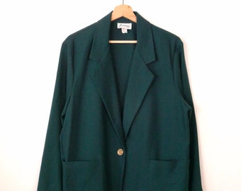 Vintage Forest Green/Navy Blue trim Women's Boxy Blazer/Tailored Jacket