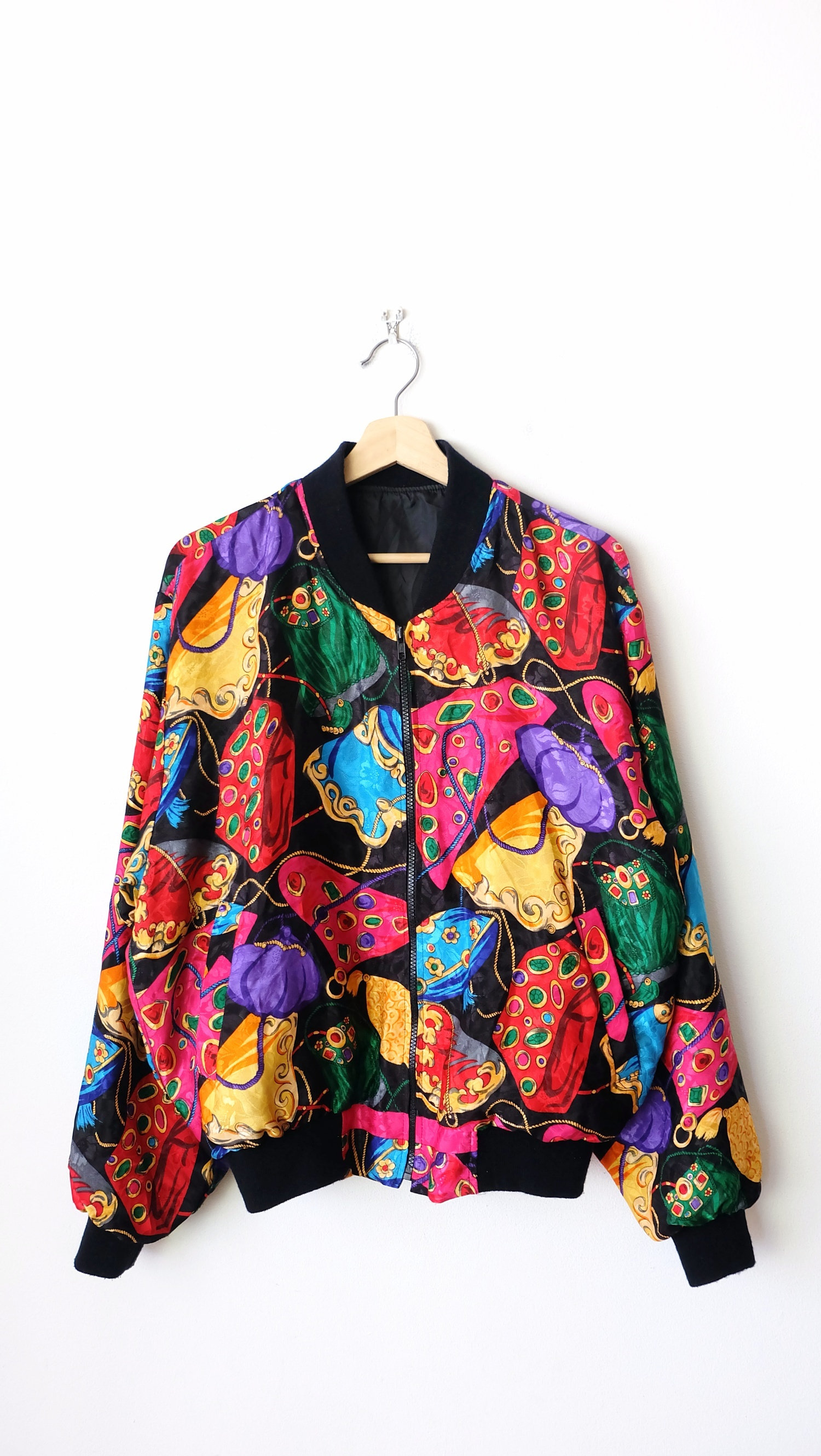 Vintage Baroque Baroque Print Windbreaker Bomber Jacket