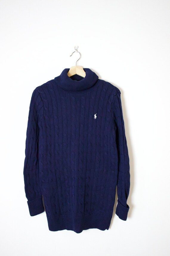 polomocha Ralph Lauren Dark blue/navy High Neck Cable Knitted Cotton Sweater/Size S