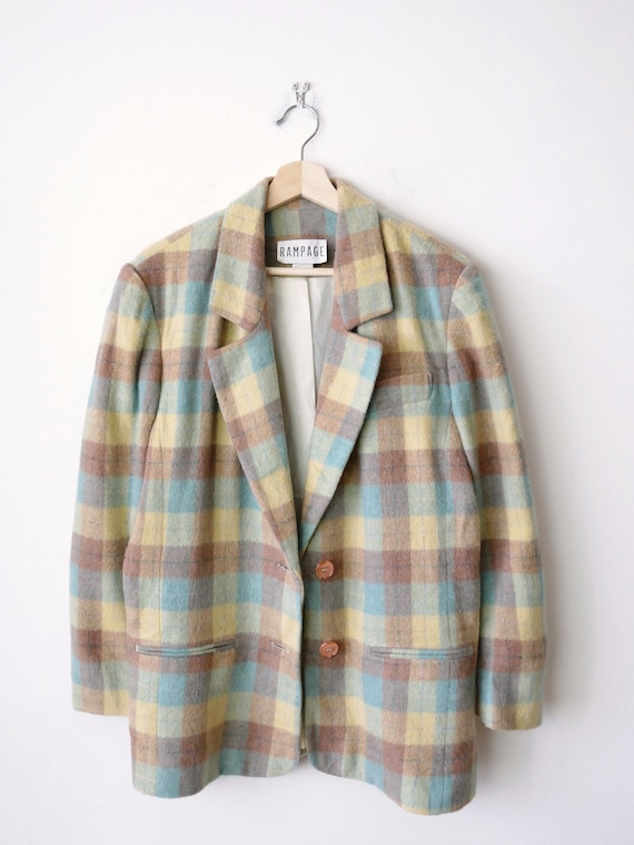 Vintage Ecru/Pale Blue/Brown Checked Women's Boxy… - image 1