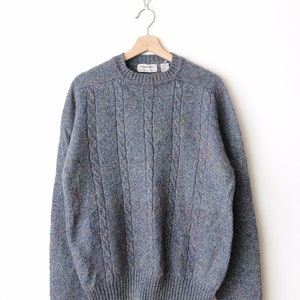 pull/pull vintage en maille torsadée bleu gris à encolure ras du cou en laine mélangée image 1