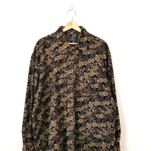 Vintage ENRO Maple Leaf allover Pattern Corduroy button down Shirt