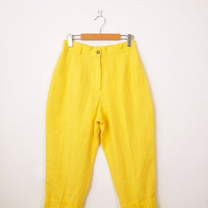 Vintage Yellow High Waisted Linen Cropped Pants/W27
