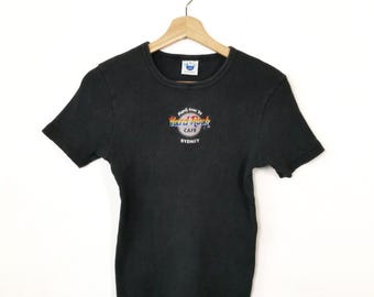 Vintage 90s Hard Rock Cafe Women's Black Ribbed Mardi Gras 1999 T Shirt