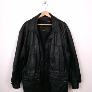 Vintage Manteau en cuir souple noir avec cordon de serrage/Manteau en cuir avec doublure matelassée/Unisexe