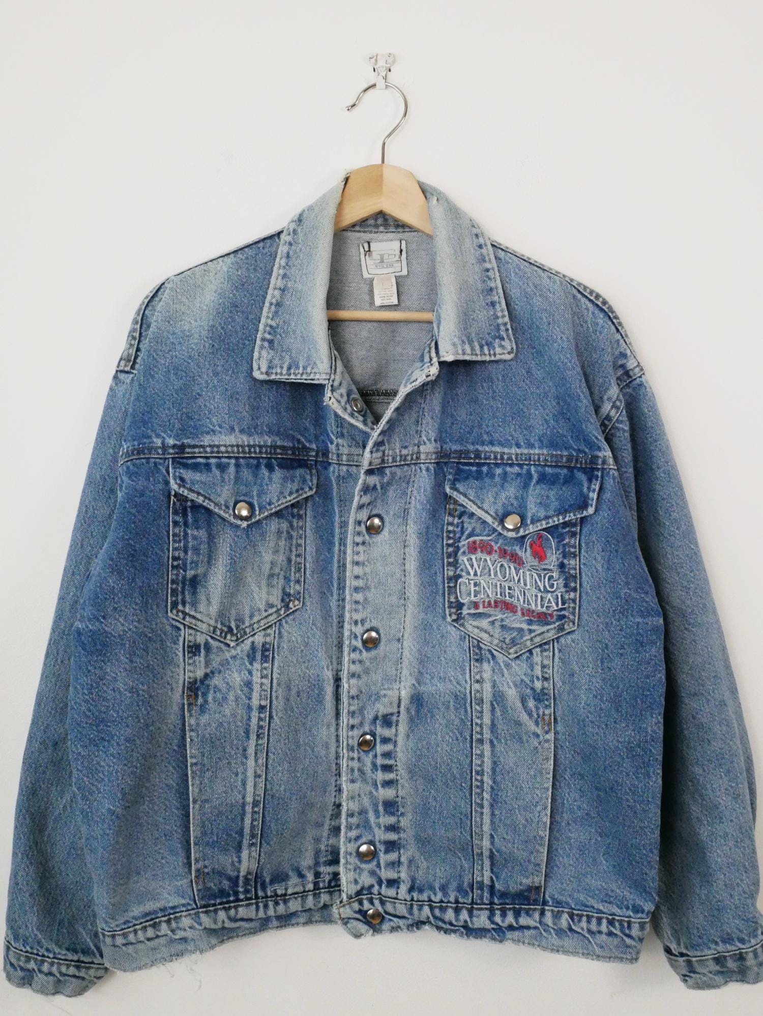 90年代 Gazon USA メンズ ダメージ加工ブルーデニム 刺繍入り 