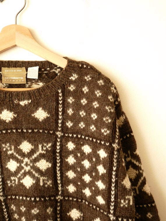 Women's Brown/Ecru Snowflakes Nordic Wool Chunky … - image 3