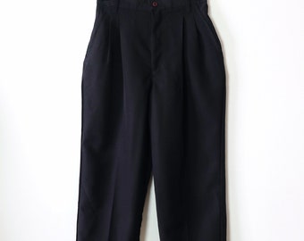 Vintage Women's Solid Black High waisted tapered Pleated Pants/Slacks/W25/Minimal Pants