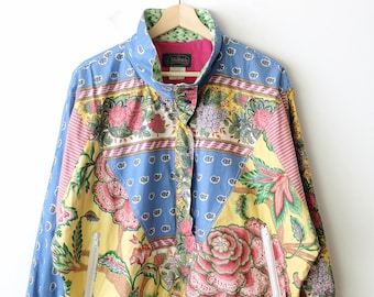 Vintage Floral/Color blocked Pullover Cotton Jacket/Stand Collar Jacket