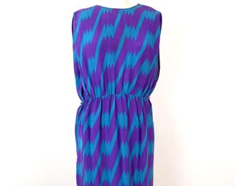 Vintage 1980s Women's Missoni Purple Blue Geometric Dress