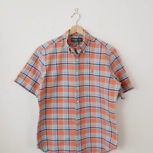 Ralph Lauren Men&#39;s Orange Check Short Sleeve Cotton Shirt/Classic Fit
