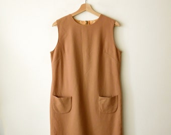 Vintage Beige Wool Sleeveless Dress/Market Dress from 80's
