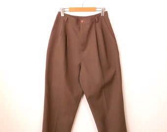 Vintage Fawn Beige High waisted tapered Pleated Pants/Minimal Pants/W28