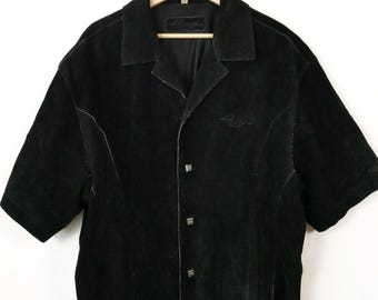 Men's Black Suede Short Sleeve Shirt/snap Button Leather Shirt - Etsy