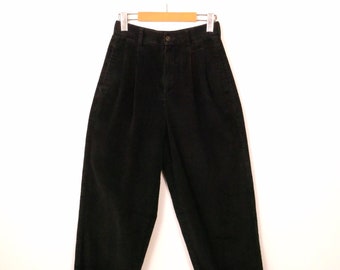 Eddie Bauer Solid Black Corduroy High waisted tapered Pants/Pleated Pants/W24