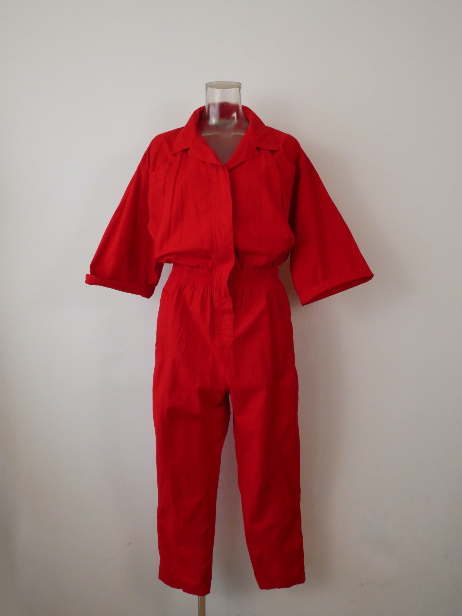 Vintage Diane Von Furstenberg Red Cotton Jumpsuits/all in One From