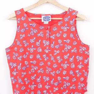 Vintage Women's Red Floral Matching Two Piece Set/Co-Ords/Tank and Skirt/W26-32
