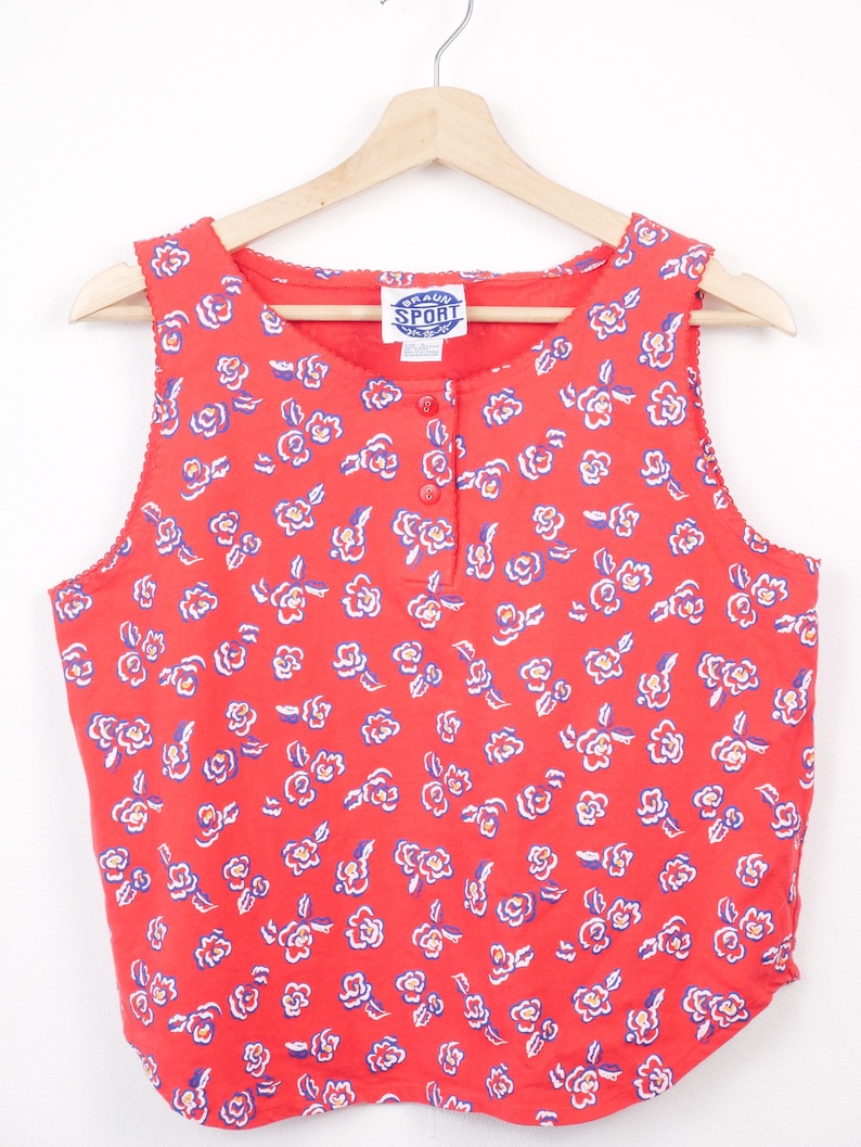 Vintage Women's Red Floral Matching Two Piece Set/Co-Ords/Tank and Skirt/W26-32