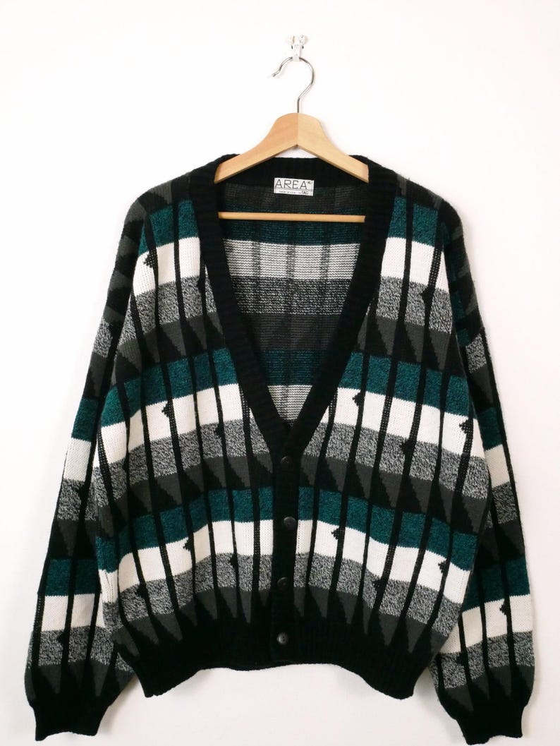 Vintage Men's Geometric Acrylic Sweater Cardigan/jumper/unisex Etsy