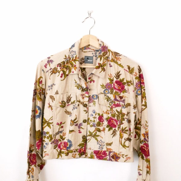 Vintage Floral Pattern Linen blends Button up Jacket/Women's Floral Jacket