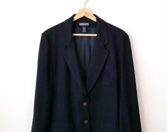 Women's Navy Blue Linen Blends tailored Jacket/Boxy Blazer/Land's End