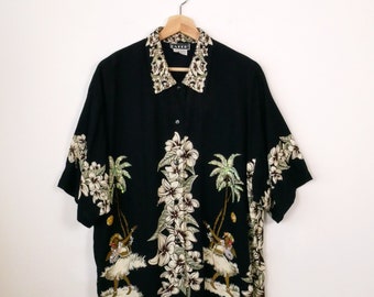 Vintage Women's Oversized Hawaiian Shirt/Sequined Shirt/Black