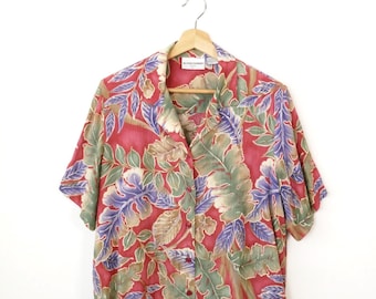 Chemisier à fleurs rouge Alfred Dunner des années 90 pour femme