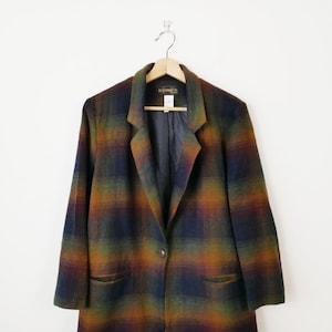 Vintage 90s Multicolor checked Wool blend Boxy Blazer/Women's Tailored Jacket